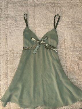 La SENZA Chiffon Satin Bow Slip Dress in Sage Green